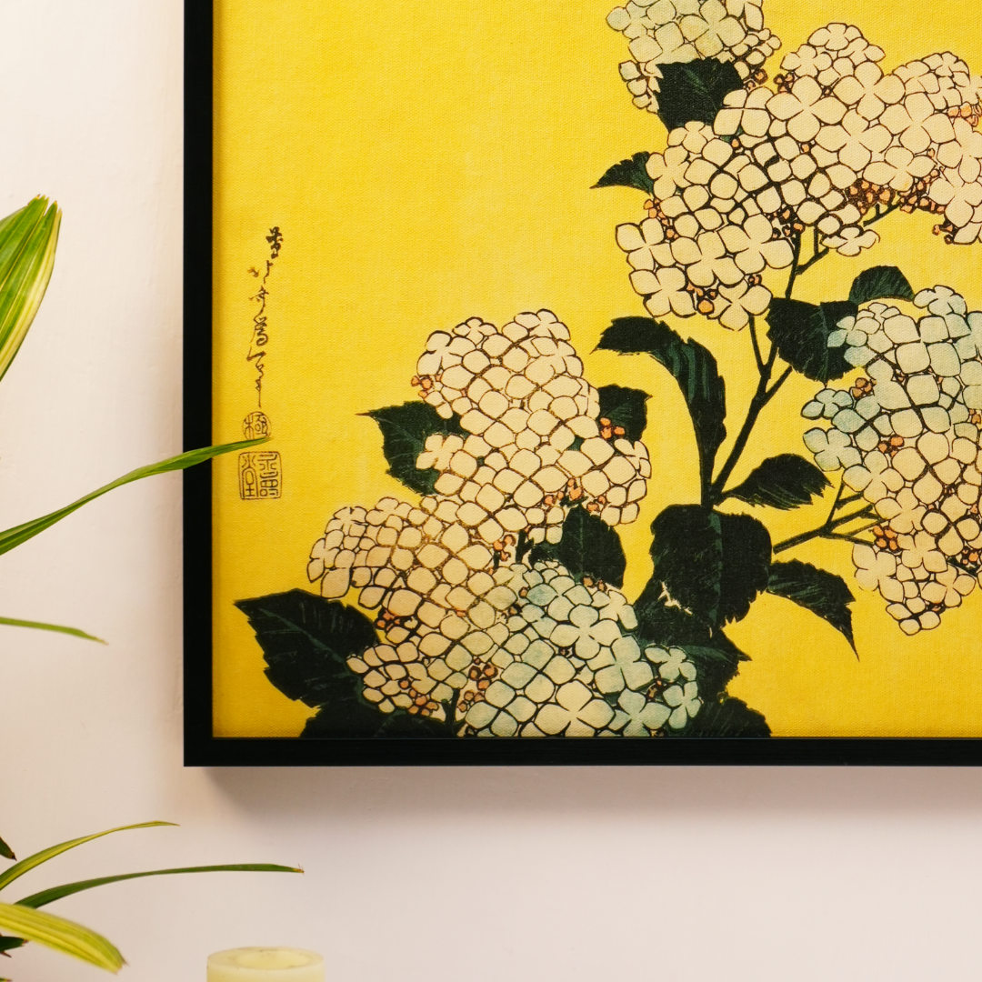 Katushika Hokusai’s “Hydrangeas and Swallow”