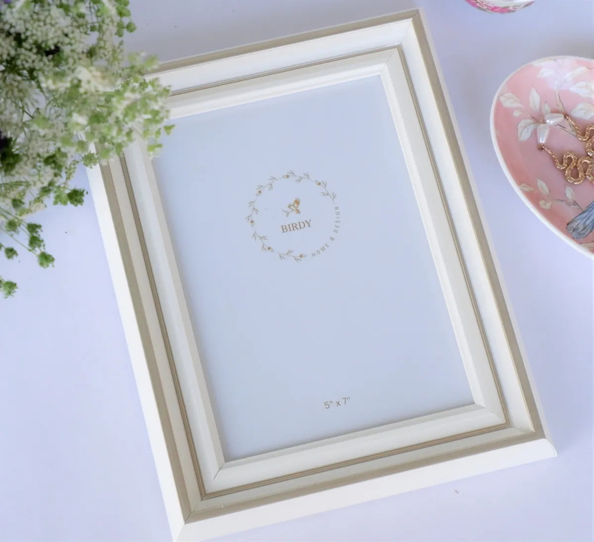 Dainty White &amp; Gold Picture Frame