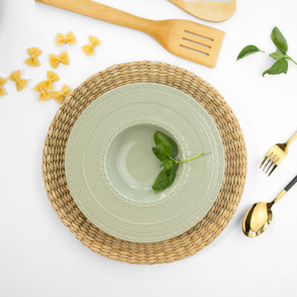 Green Engraved pasta plate