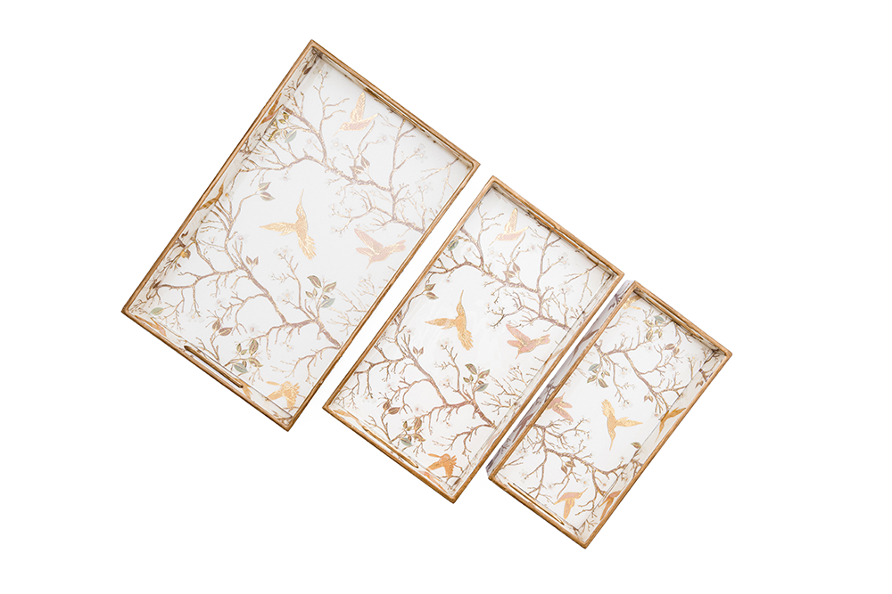 White and Gold Chinoiserie Tray ( Set of 3 )