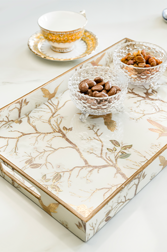 White and Gold Chinoiserie Tray ( Set of 3 )