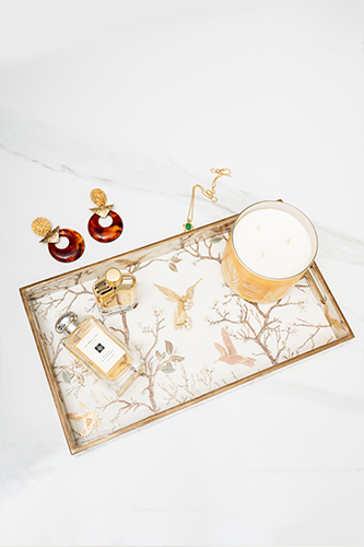 White and Gold Chinoiserie Tray ( Set of 3 )