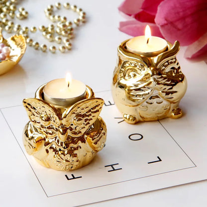 Owl Tea Light Holder in Gold Set of 2