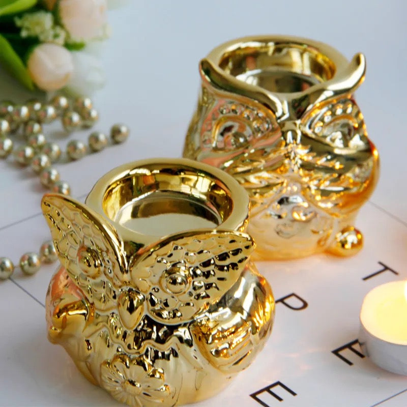 Owl Tea Light Holder in Gold Set of 2