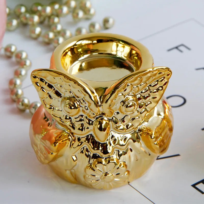 Owl Tea Light Holder in Gold Set of 2