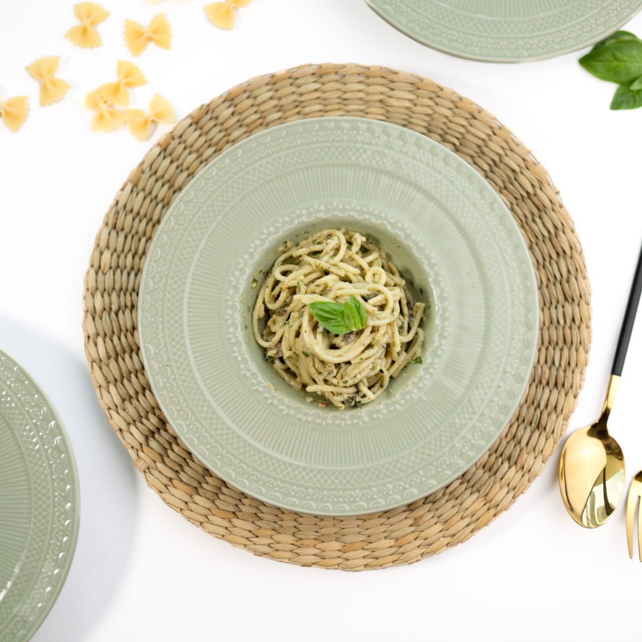 Green Engraved pasta plate