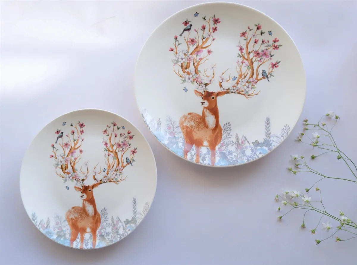 Floral Deer Ceramic Plate