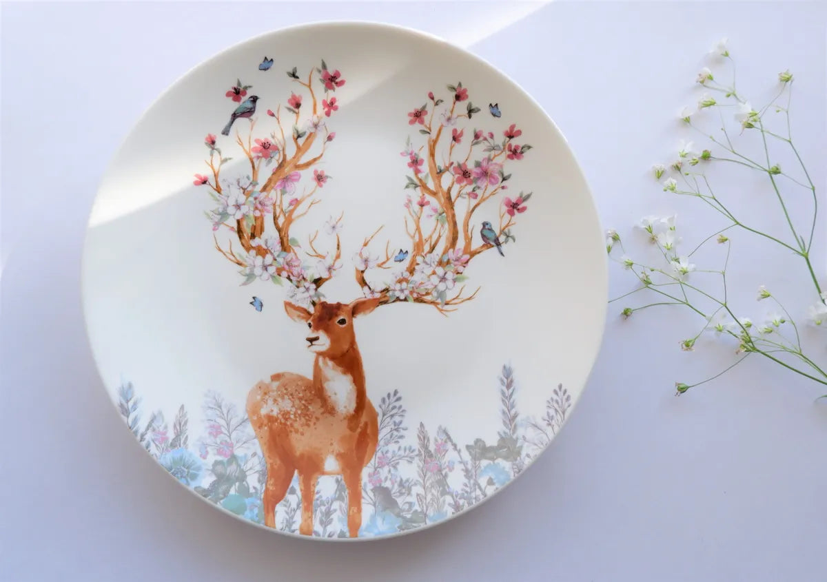 Floral Deer Ceramic Plate