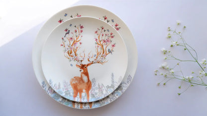 Floral Deer Ceramic Plate