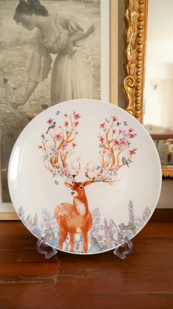 Floral Deer Ceramic Plate