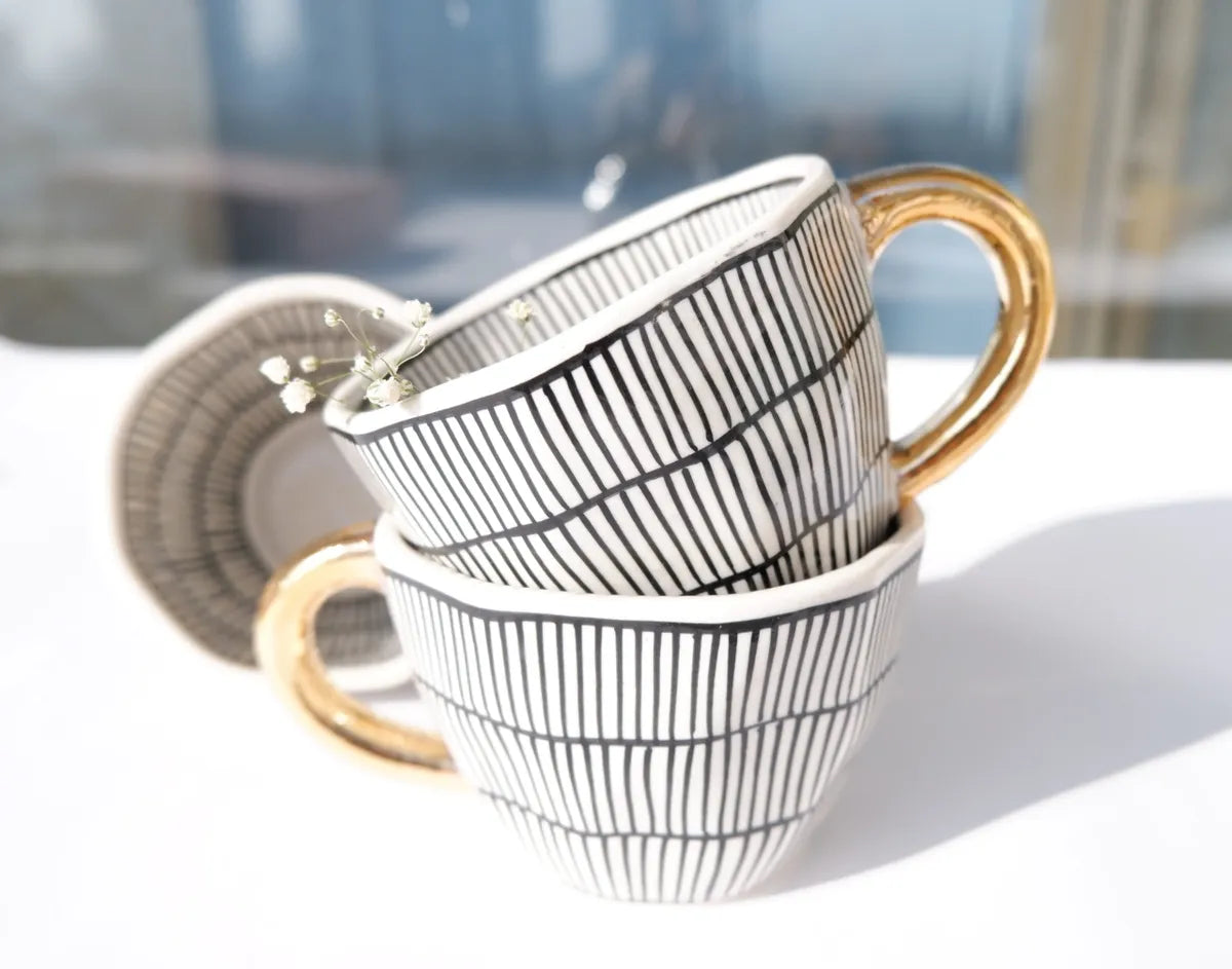 Striped Black &amp; White Stoneware Mug