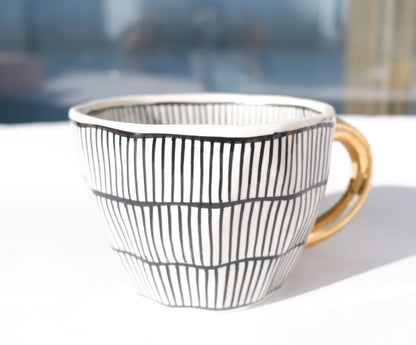 Striped Black &amp; White Stoneware Mug