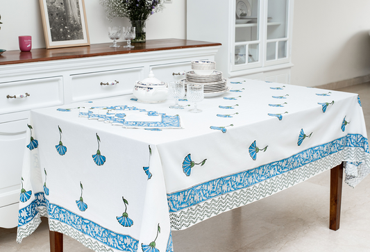 Blue & White Table Cover with Set of Napkins - The Jaipur Collection