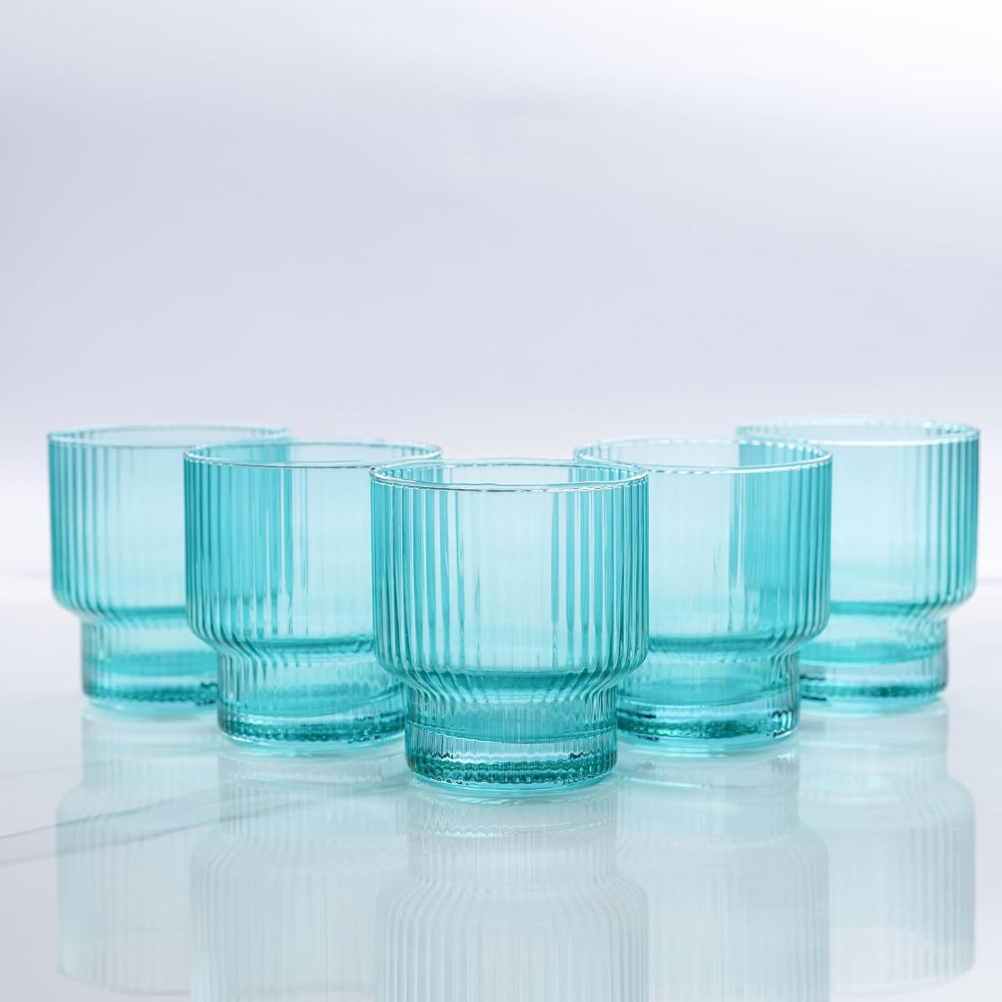 Ribbed Aqua Drinking Glasses