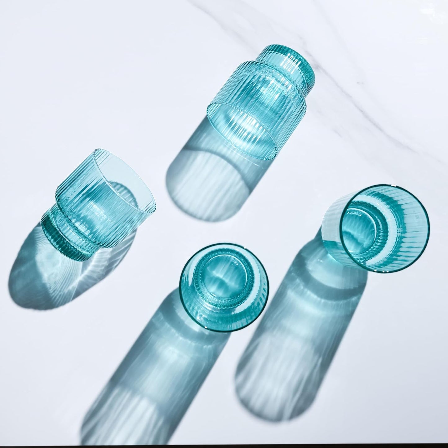 Ribbed Aqua Drinking Glasses