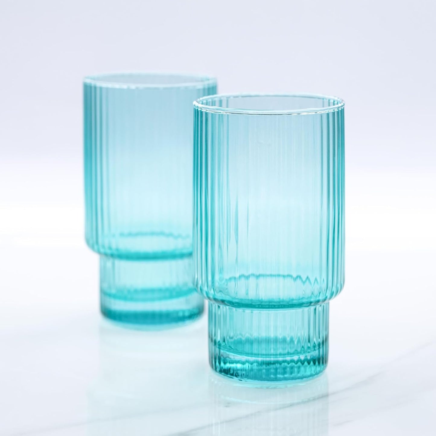 Ribbed Aqua Drinking Glasses
