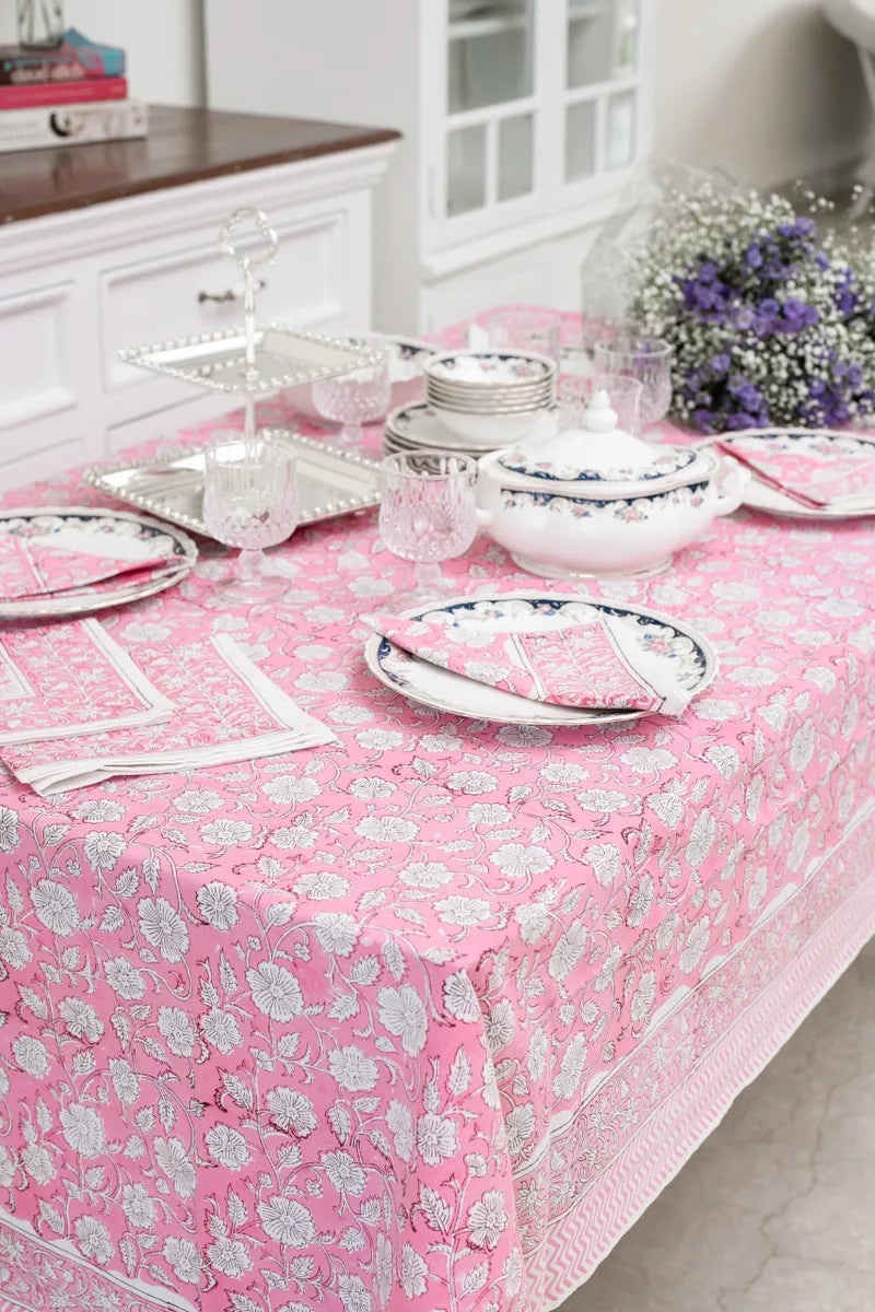 Pink Table Cloth with set of Napkins - The Jaipur Collection